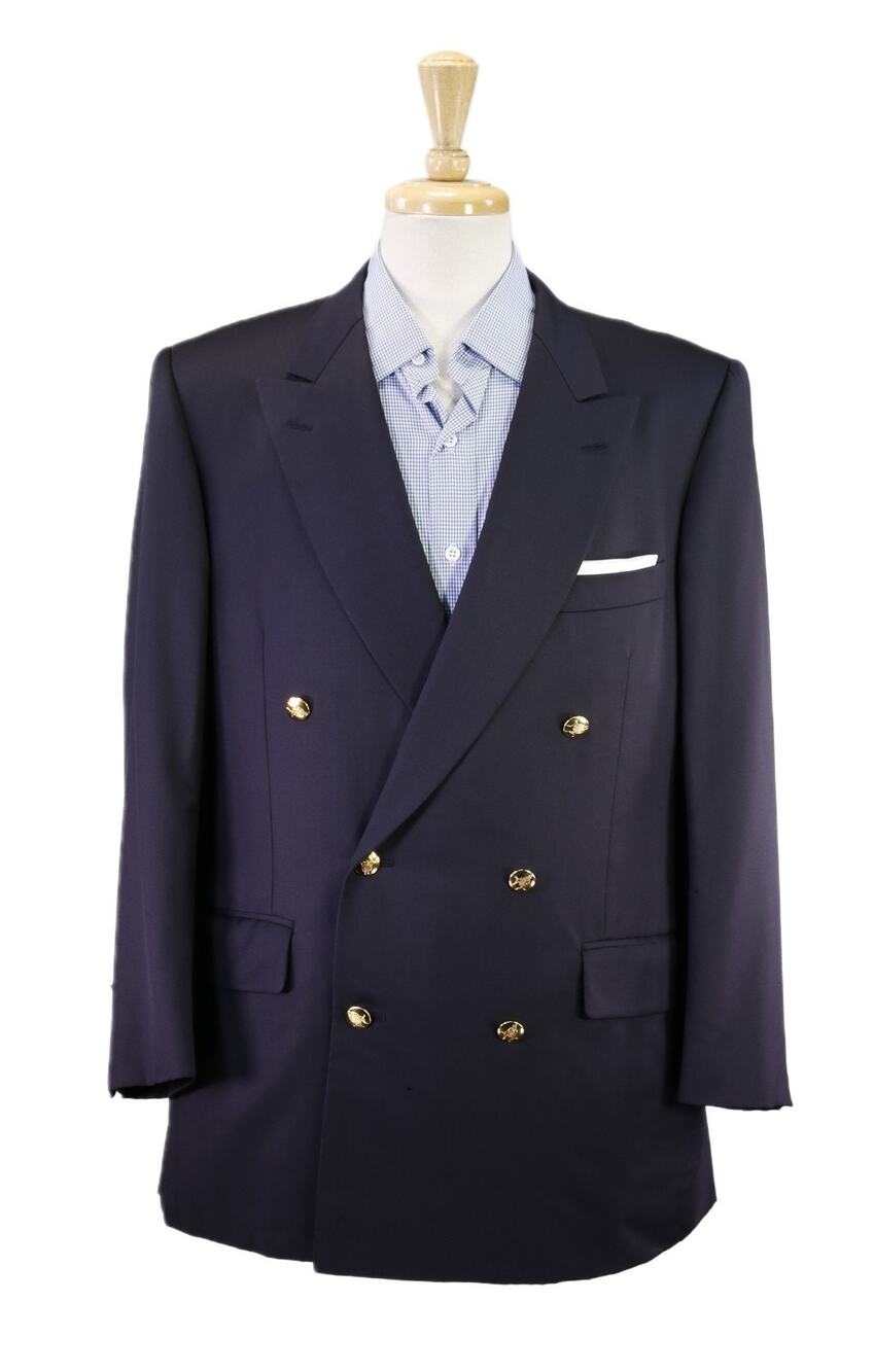 Paul Stuart Navy Blue Gold Metal Button 2-Btn Double Breasted Wool Blazer 40S